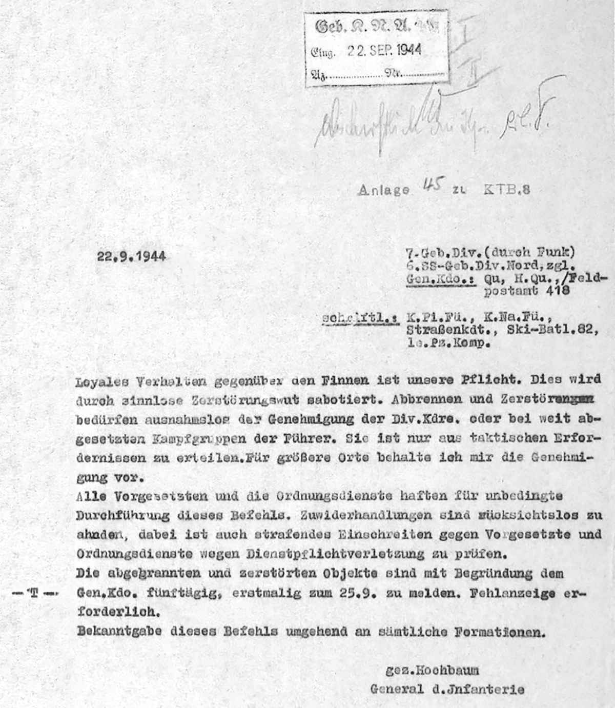 Käsky 22.9.1944